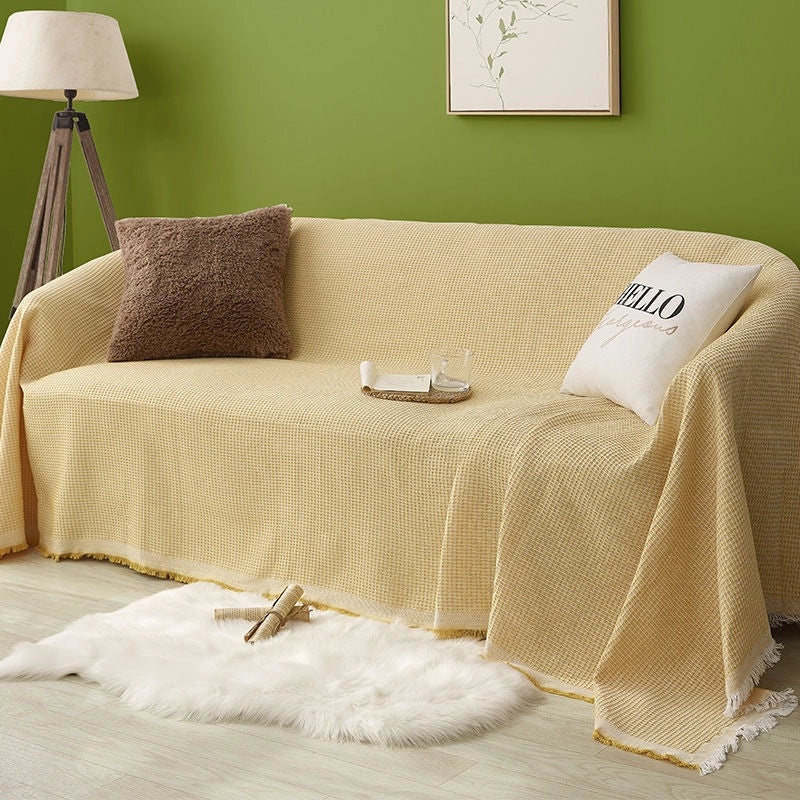 Waffle Texture Cotton Sofa Cover Full Cover Universal Sofa Towel Four Seasons Woven Cushion Protector|Home Decor Sofa Covers