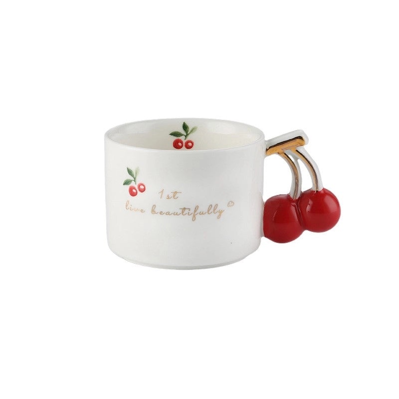 Charming Cherry Design White Porcelain Coffee Mug | Kitchenware & Drinkware
