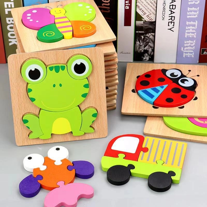 Wooden 3D Animal Puzzle for Kids Early Learning Handheld Board Cartoon Educational Toy | Educational Toys & Games