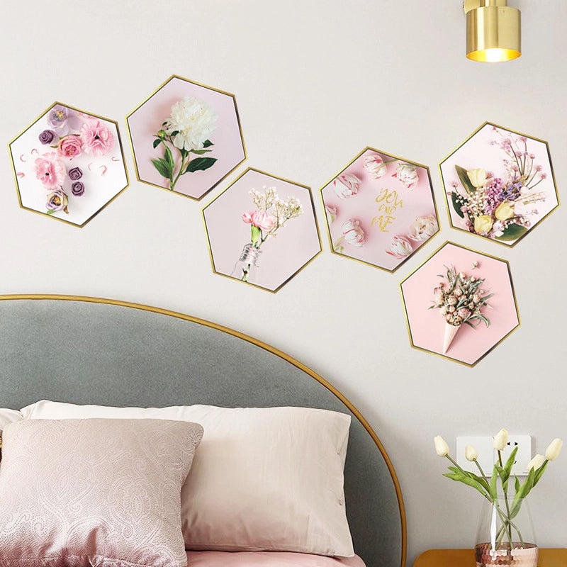 Pink Floral Hexagon Photo Frame Wall Decal|Home Decor