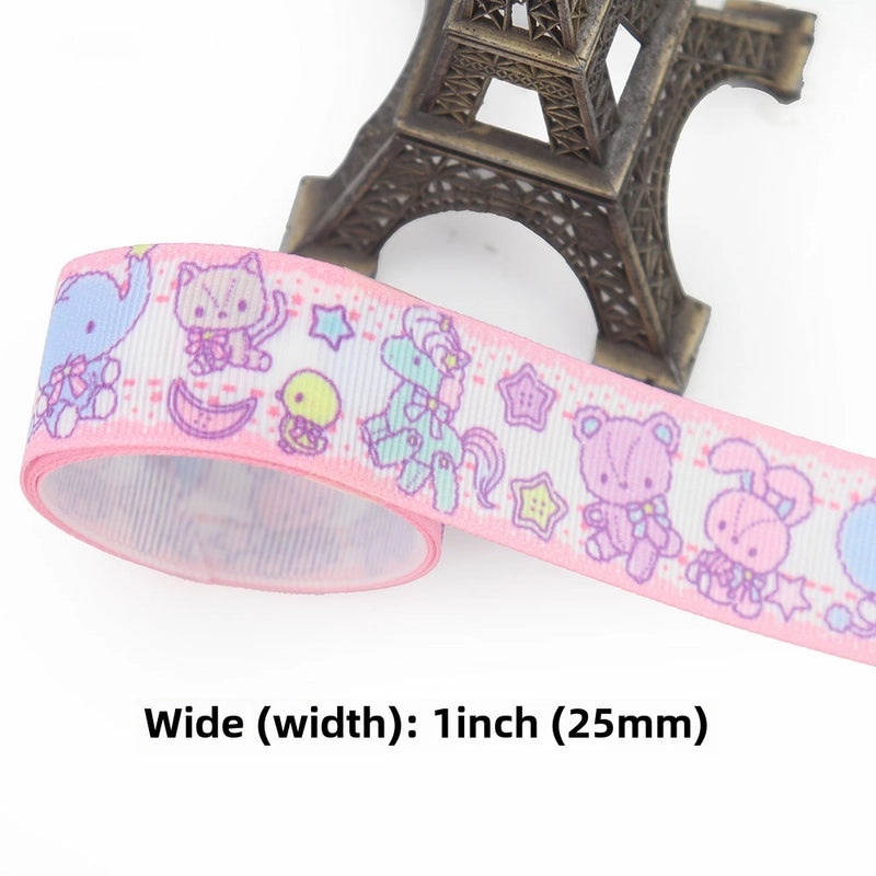 Cartoon Soft Color Thermal Transfer Printed Ribbed Ribbon DIY Handmade Bow Hair Accessory Gift Packaging|Hair Accessories