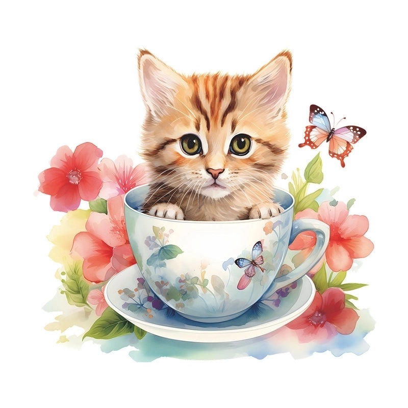 Adorable Cat and Floral PVC Wall Decal | Home Decor Wall Stickers