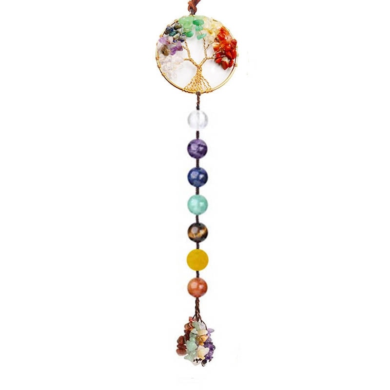 Natural Gravel Lucky Tree Dreamcatcher Car Pendant Round Beads Woven Yoga Curtain Ornament | Car Accessories