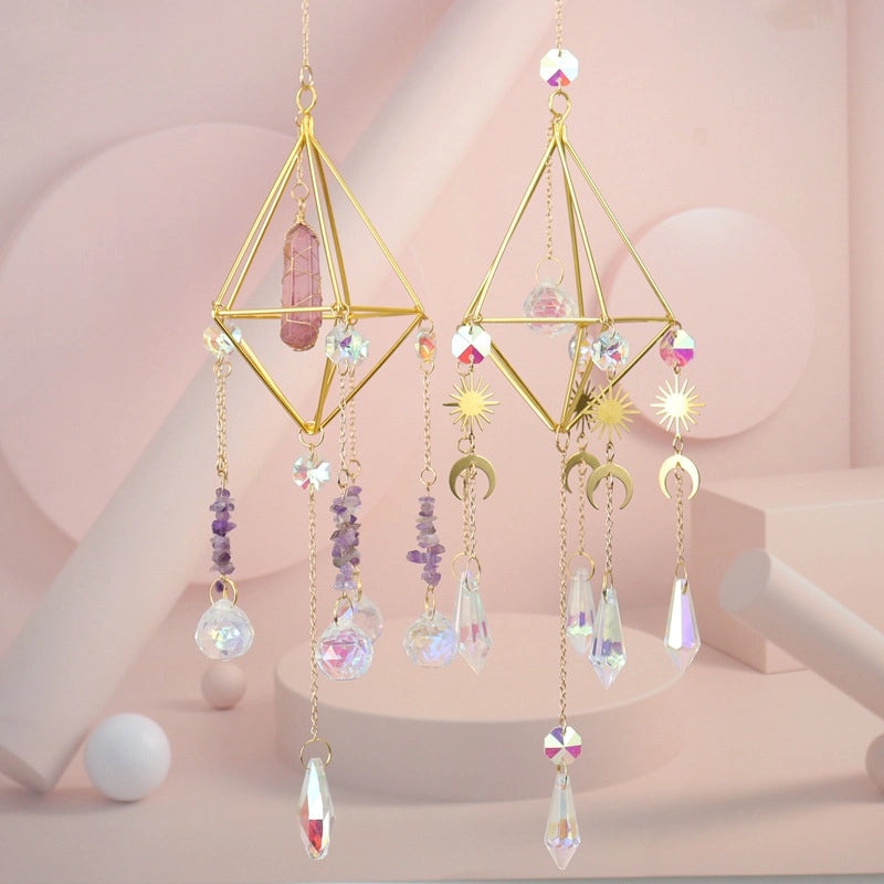 Minimalist Geometric Crystal Agate Suncatcher Wall Hanging | Home Decor