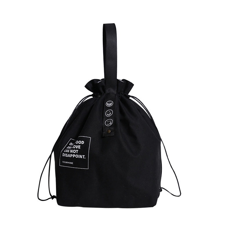 Cotton Linen Drawstring Insulation Bag Industrial Canvas Picnic Lunch Bag Japanese Style|Lunch Bags