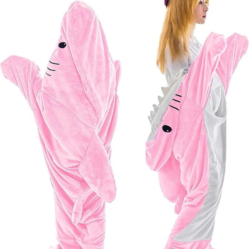 Shark Furry Hoodie Sleeping Bag Warm Flannel Thick Nightgown Loose Jumpsuit Lazy Blanket | Home & Living