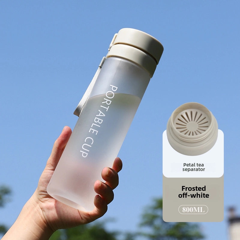 Large-capacity Outdoor Sports Water Bottle with Frosted Plastic Portable Rope Customizable Tea Drain Cup|运动水壶
