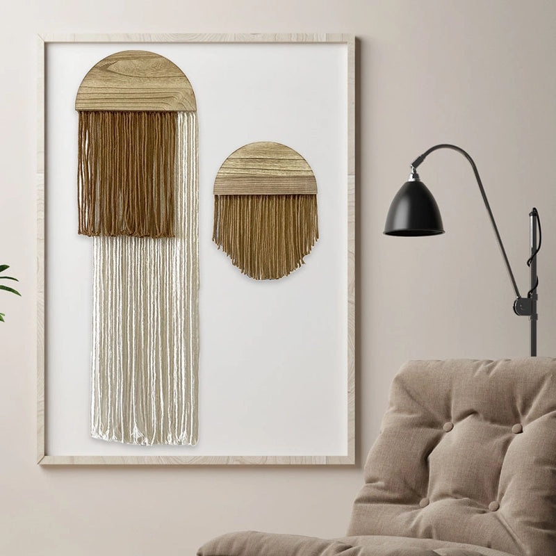 Bohemian Cotton Tassel Wall Hanging Handmade Nordic Tapestry Semicircle Solid Wood Decoration|Home Decor