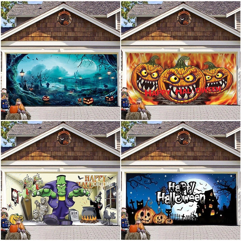 Halloween Pumpkin Hanging Banner Cloth Horror Garage Door Tapestry Decoration|Home Decor