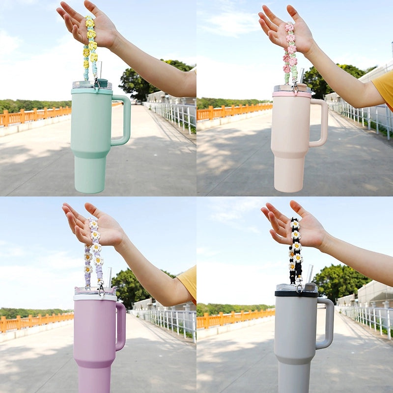 Minimalist Floral Cotton Water Bottle Holder with Silica Gel Strap | Accessories & Drinkware