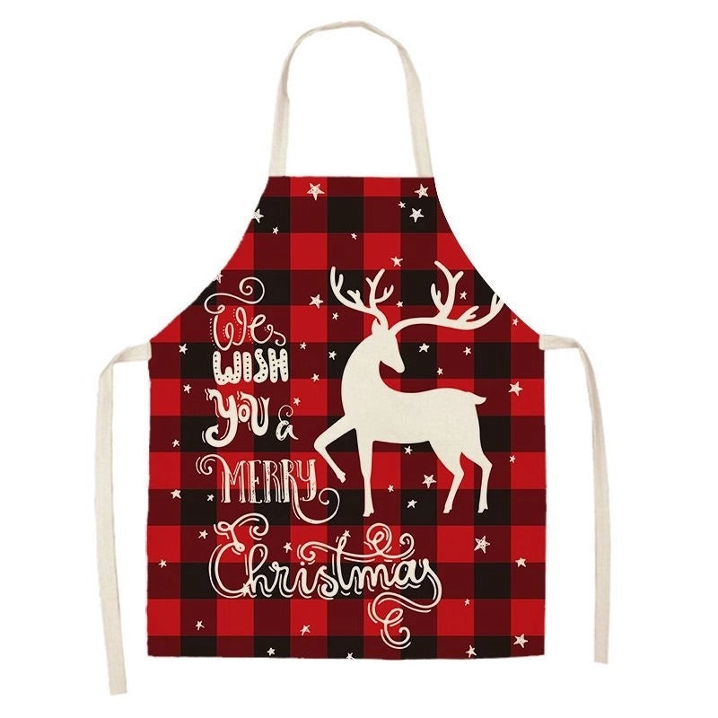 Christmas Santa Claus Stripe Snowflake Linen Apron Holiday Kitchen Accessory|Kitchen & Dining