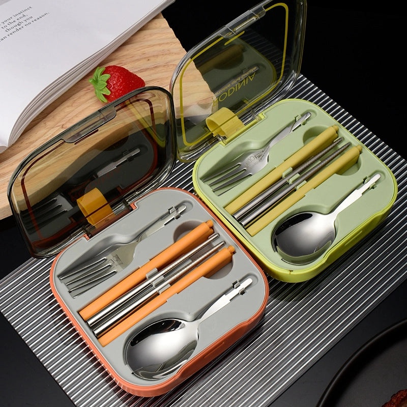 Mingrui Stainless Steel Portable Folding Knife Fork Spoon Set for Students Office Workers Camping Picnic|Kitchen & Dining