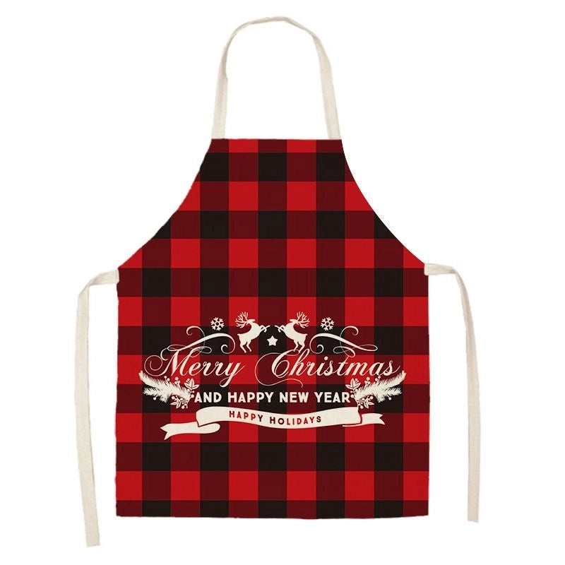Christmas Santa Claus Stripe Snowflake Linen Apron Holiday Kitchen Accessory|Kitchen & Dining