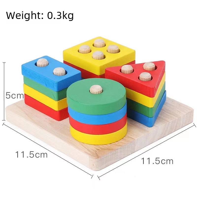Macaron Color Wooden Geometric Building Blocks Puzzle for Kids | Early Education Toys
