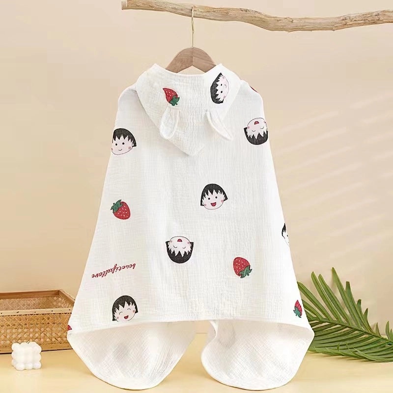 Children's Cotton Hooded Bath Towel Poncho Soft Four-Layer Gauze Baby Wearable Cloak Marshmallow | Baby Bath & Swim Towels