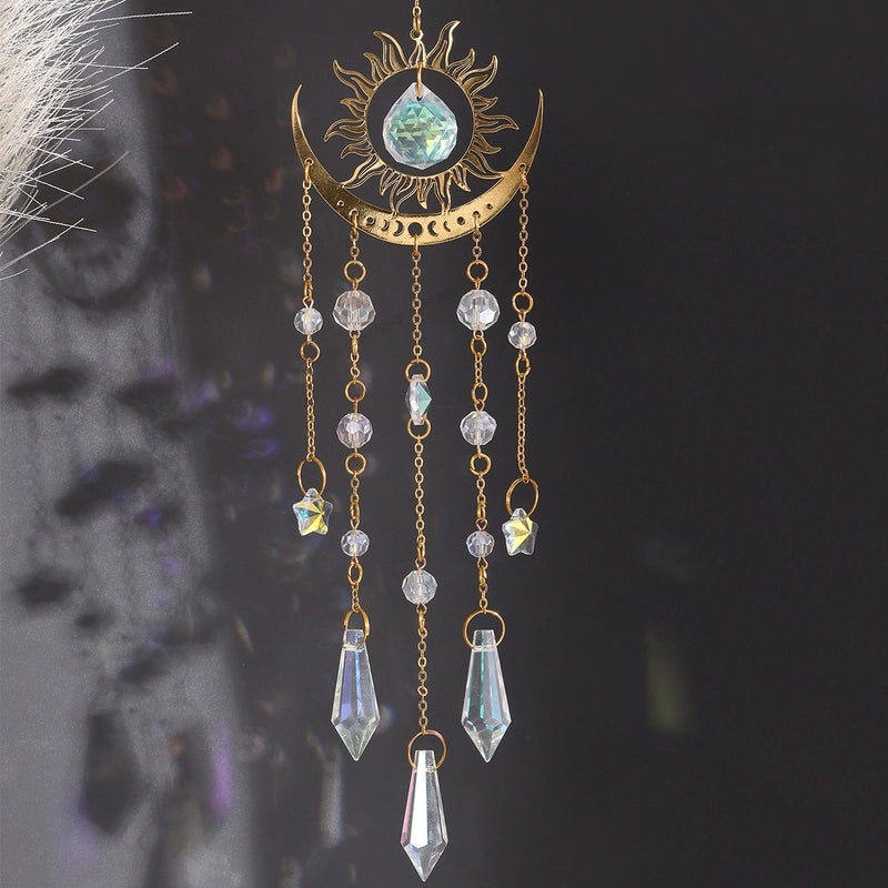 Elegant Sun Moon Crystal Suncatcher Wind Chime | Home Decor & Wall Art