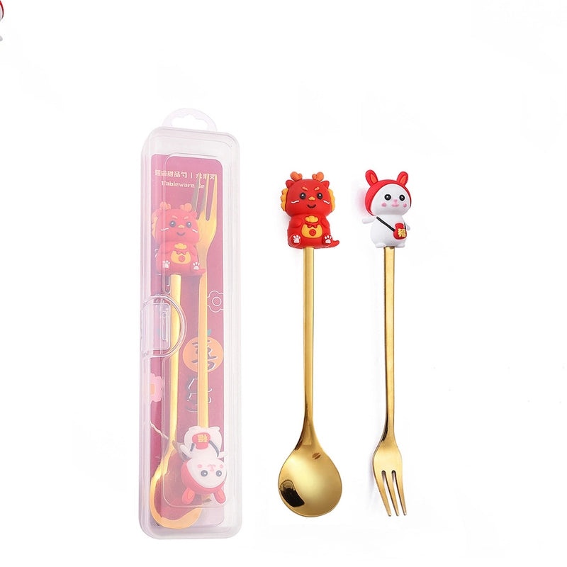 Festive Animal Santa Claus Stainless Steel Cutlery Set 2 Pieces|Kitchen & Dining Tableware