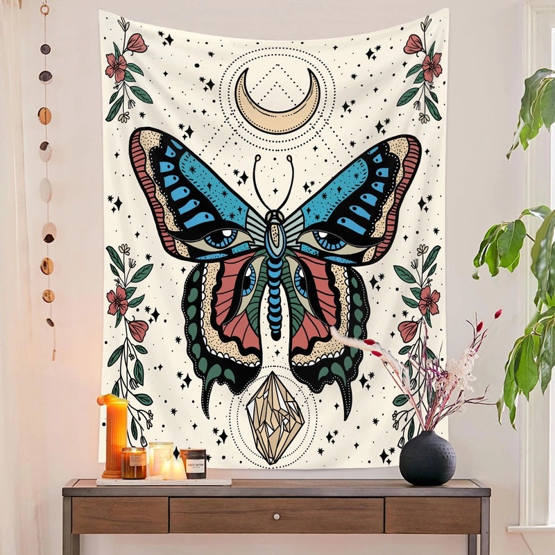 Vintage Moon Flower Butterfly Soft Polyester Plush Tapestry|Home Decor Wall Hangings