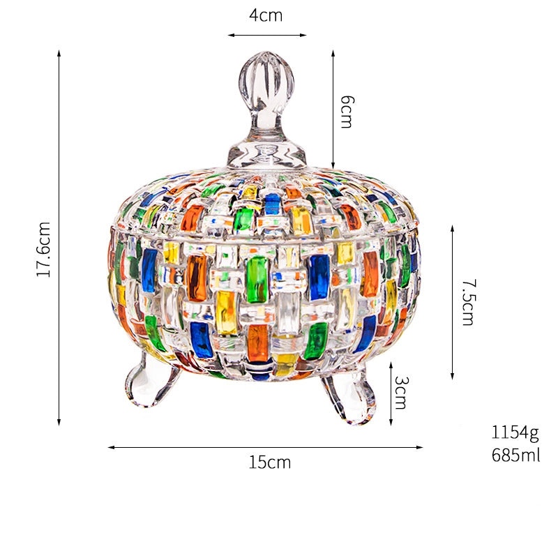 Hand Painted Colorful Vase and Woven Pattern Fruit Plate with Lid, Candy Jar, Painted Glass Juice and Whiskey Wine Glass|Home Decor & Drinkware