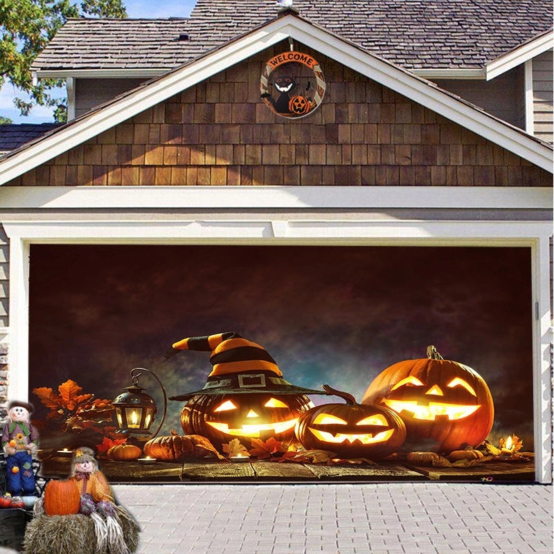 Halloween Pumpkin Hanging Banner Cloth Horror Garage Door Tapestry Decoration|Home Decor