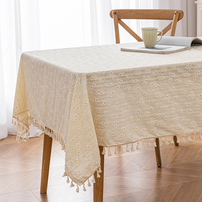 Fresh Daisy Floral Cotton Linen Tablecloth for Coffee and Dining Tables|Home Decor Table Linens