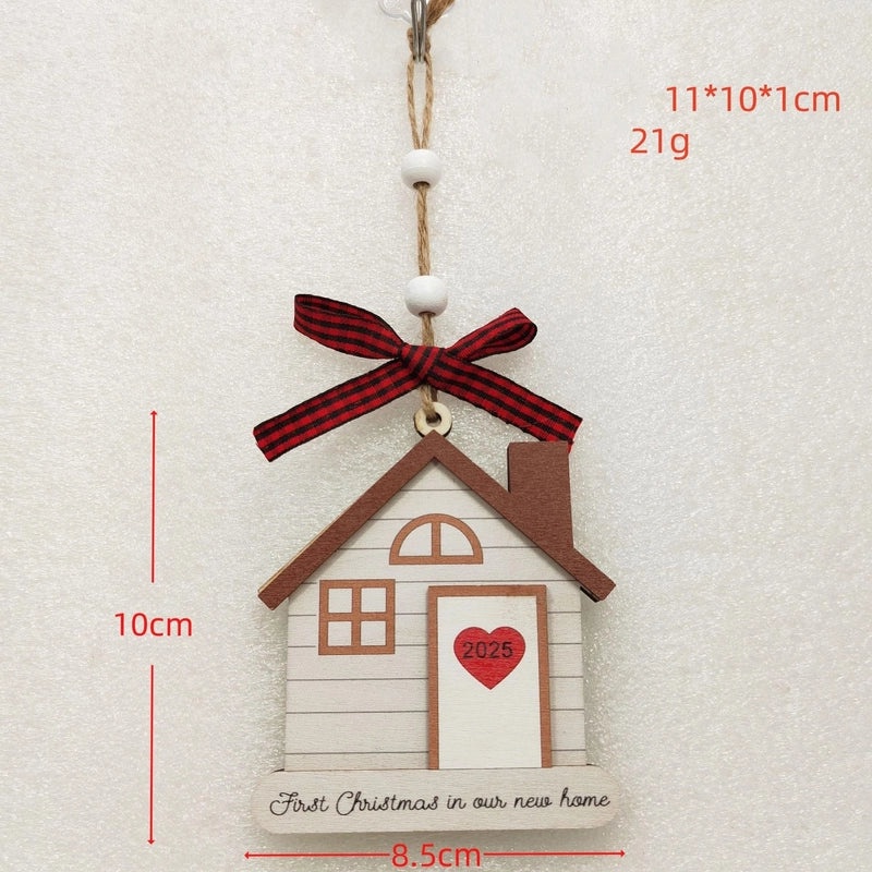 Christmas Wooden Letter House Bow Knot Hanging Ornaments for Indoor Holiday Party Decorations|Home Decor