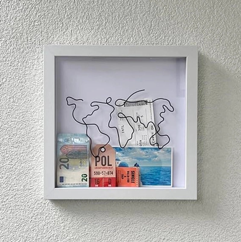 Decorative Storage Box with Postcard Slot Souvenir Piggy Bank Photo Frame Map Design|Home Decor & Storage