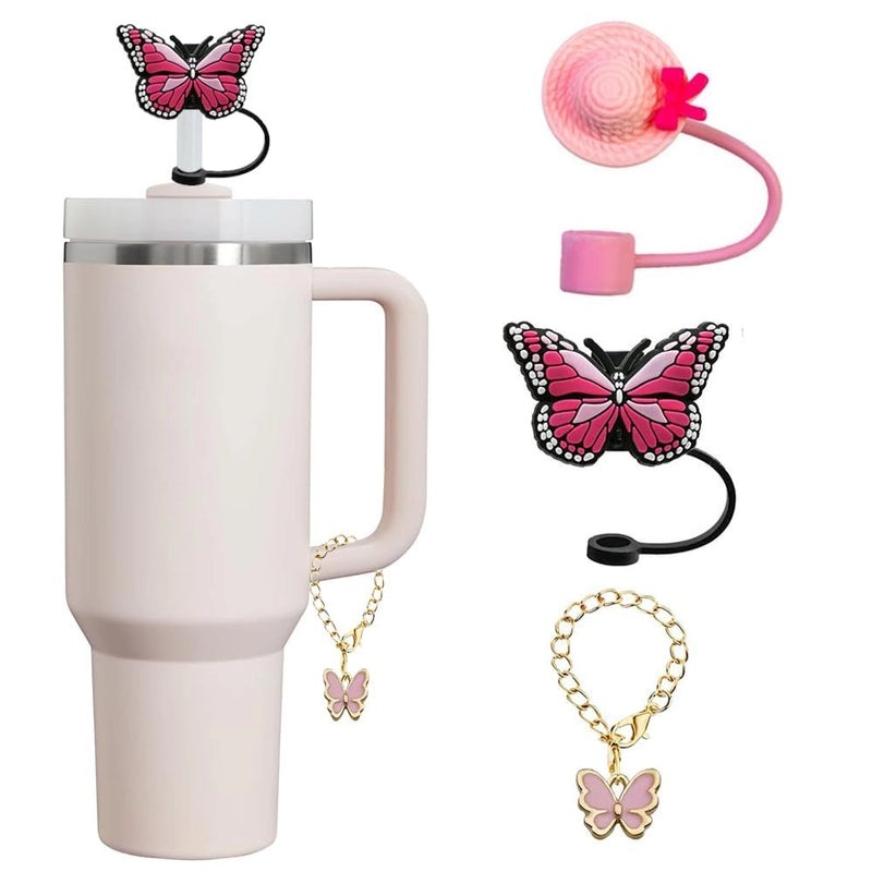 Adorable Butterfly Silicone Straw Cap Set | Drink Accessories