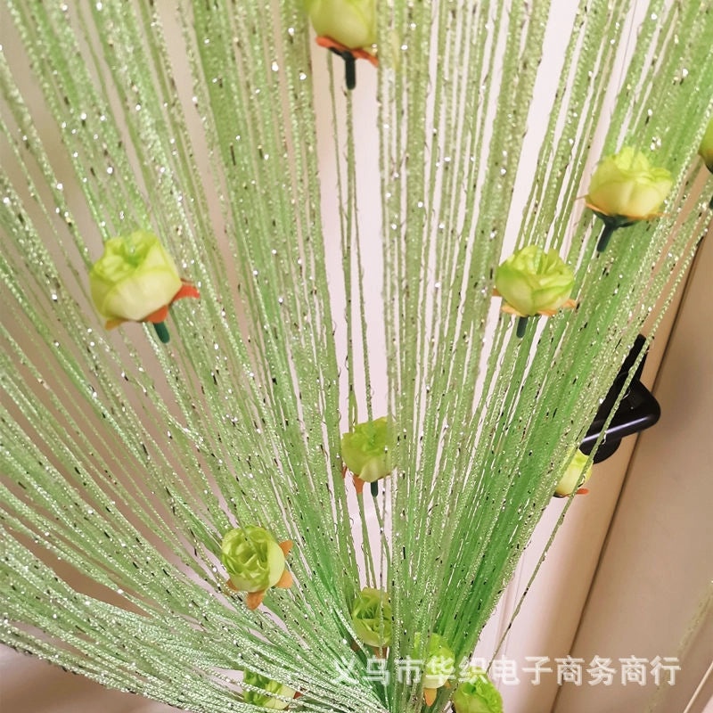 Silver Rose Thread Curtain 1x2 Door Partition Drapes Privacy Porch Divider | Home Decor Curtains