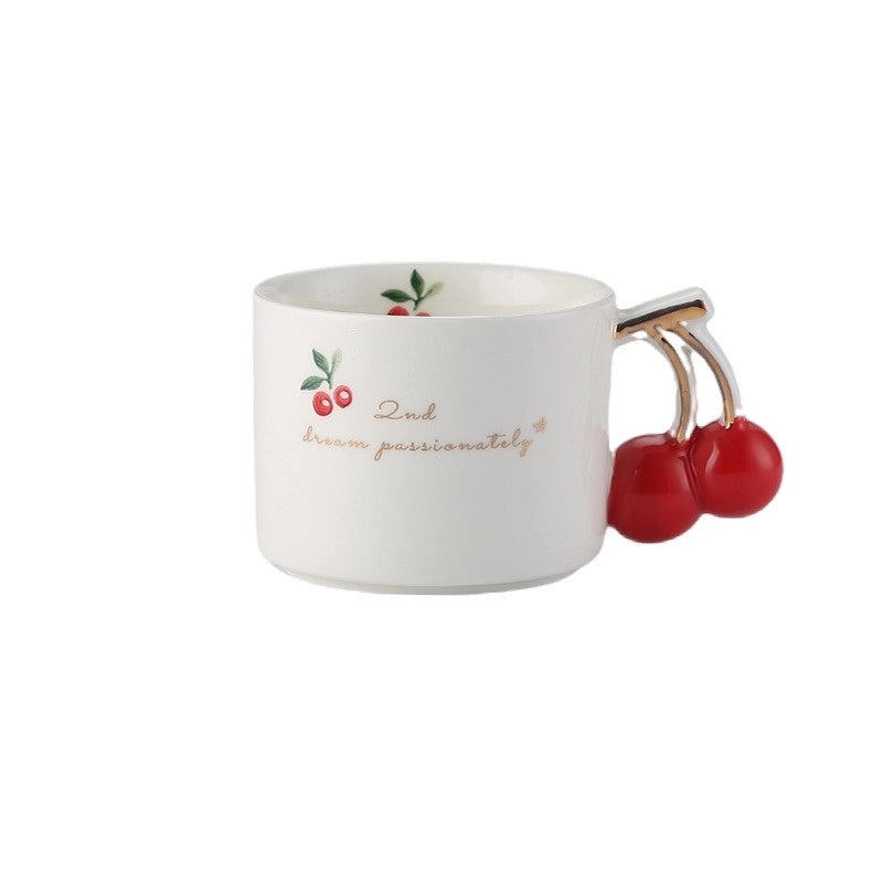 Charming Cherry Design White Porcelain Coffee Mug | Kitchenware & Drinkware