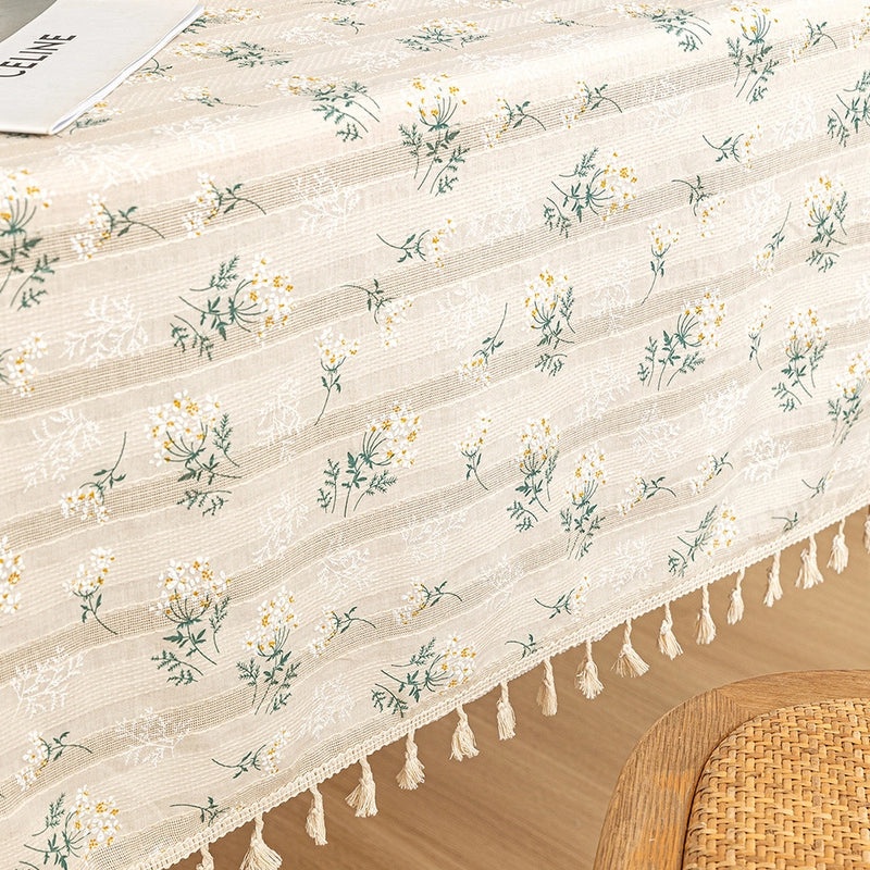 Fresh Daisy Floral Cotton Linen Tablecloth for Coffee and Dining Tables|Home Decor Table Linens