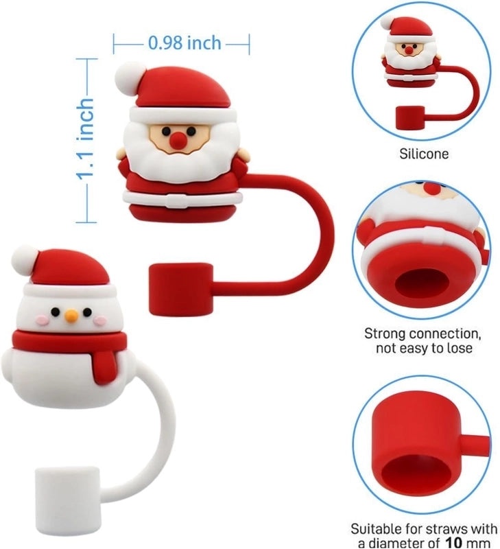 Christmas Santa Claus Silicone Straw Cap Decorative Cover Holiday Party Accessory | Seasonal Drinkware Accessories