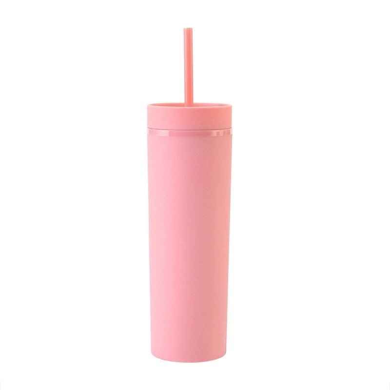 16oz Frosted Double-layer Plastic Tumbler with Straight Straw | Drinkware & Cups