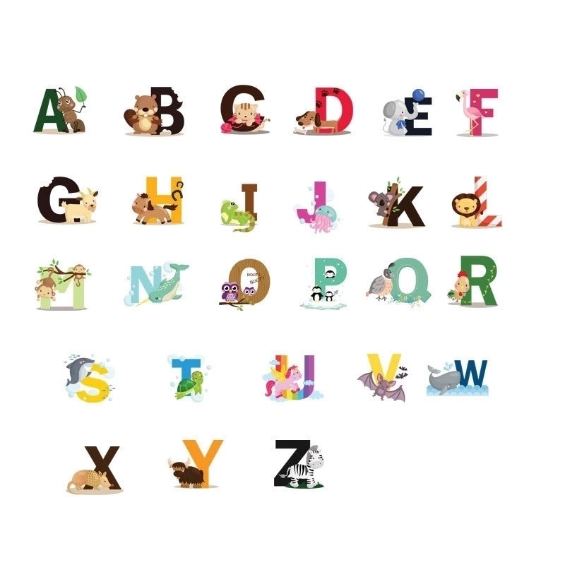 26 English Alphabet Wall Stickers with Cartoon Animals for Kids Room Decor|Children's Room Wall Decals