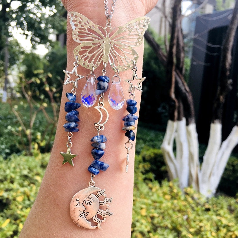 Christmas Pastoral Sun and Butterfly Crystal Pendant Wind Chime Wall Hanging|Home Decor