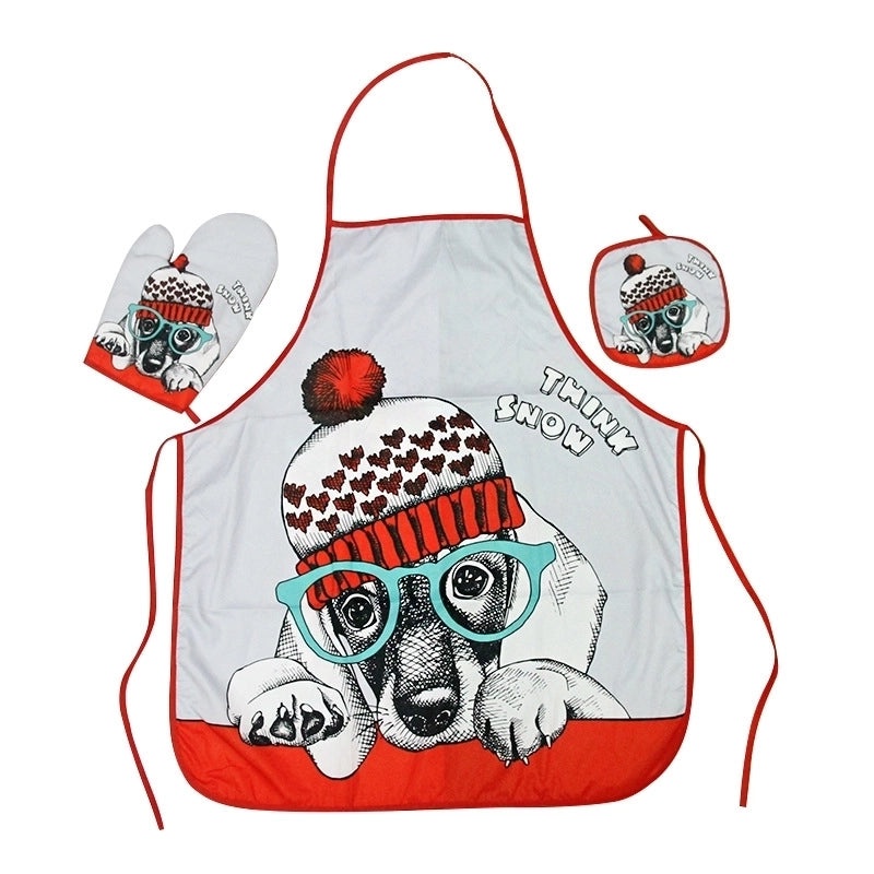 Christmas Cartoon Fabric Heat-resistant Gloves and Placemat Set|Kitchen Accessories