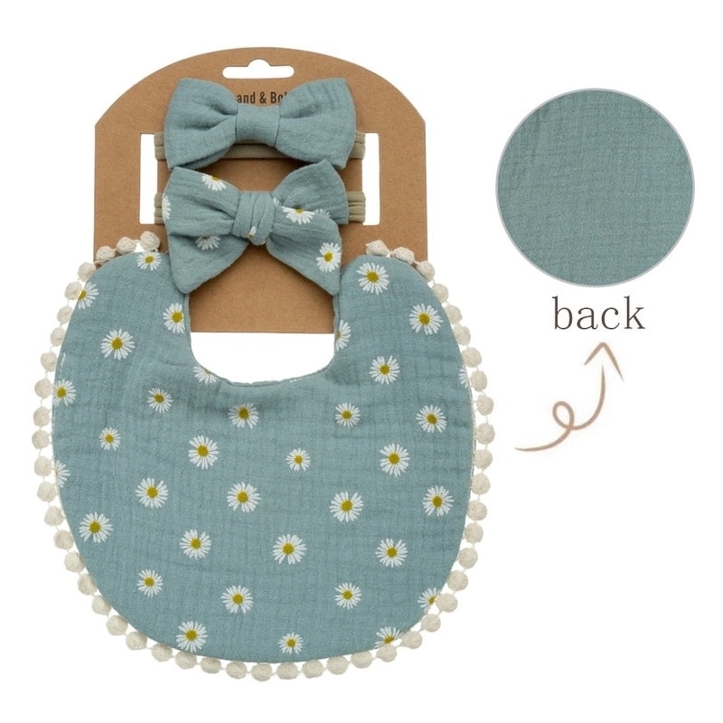 Double-layer Cotton Baby Bib with Bow Headband Set | Baby Accessories