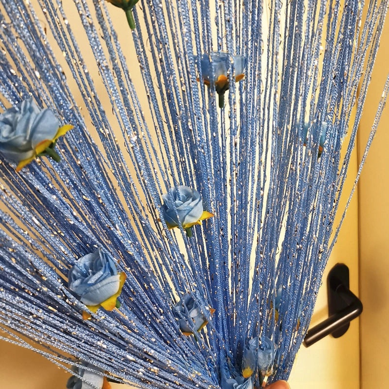 Silver Rose Thread Curtain 1x2 Door Partition Drapes Privacy Porch Divider | Home Decor Curtains