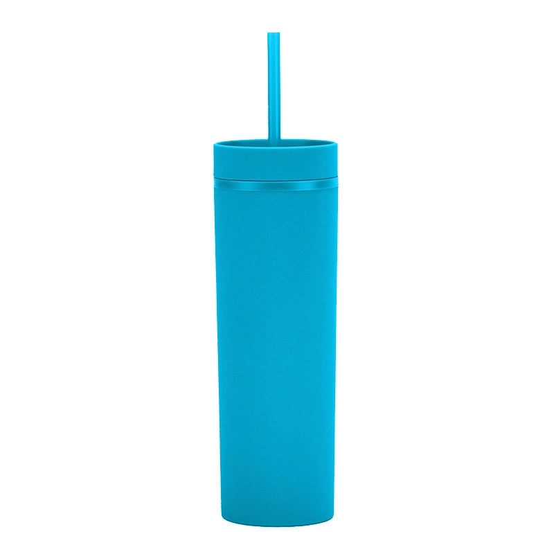 16oz Frosted Double-layer Plastic Tumbler with Straight Straw | Drinkware & Cups