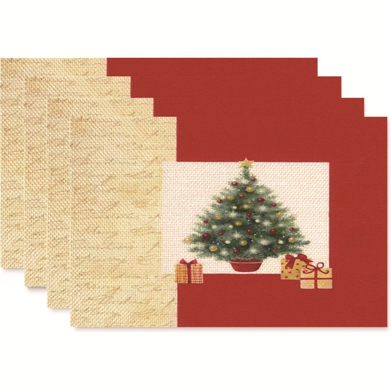 Nordic Christmas Tree Bow Knot Snowflake Linen Cotton Placemat|Home Decor & Tableware