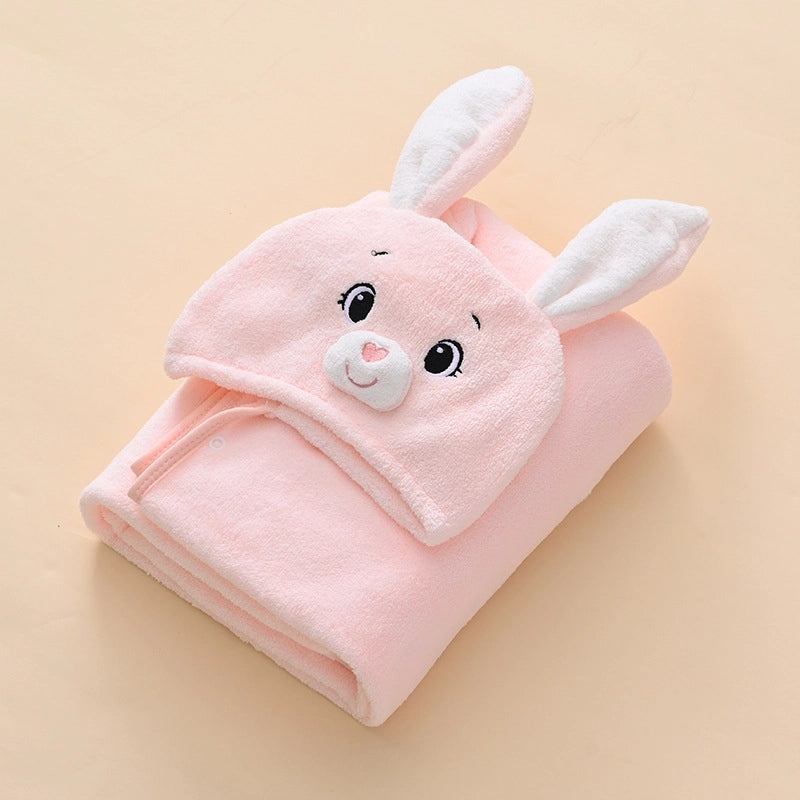 Baby Coral Fleece Hooded Cape Soft Cartoon Animal Kids Hooded Cloak Bath Towel for Spring and Autumn|Children's Bath Accessories