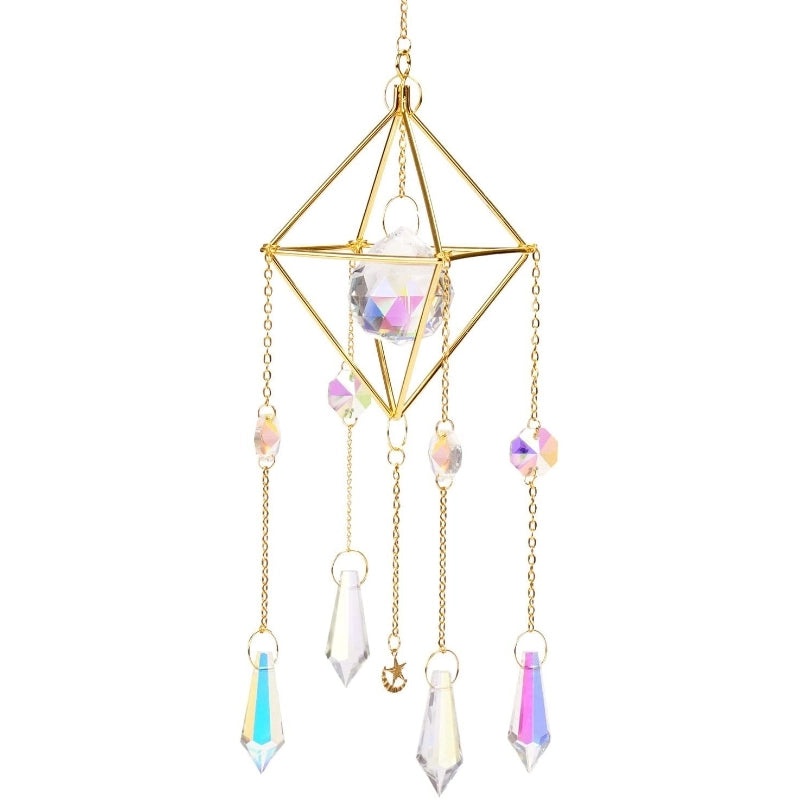 Geometric Crystal Iron Suncatcher Wind Chime Minimalist Wall Hanging Decor|Home Decor