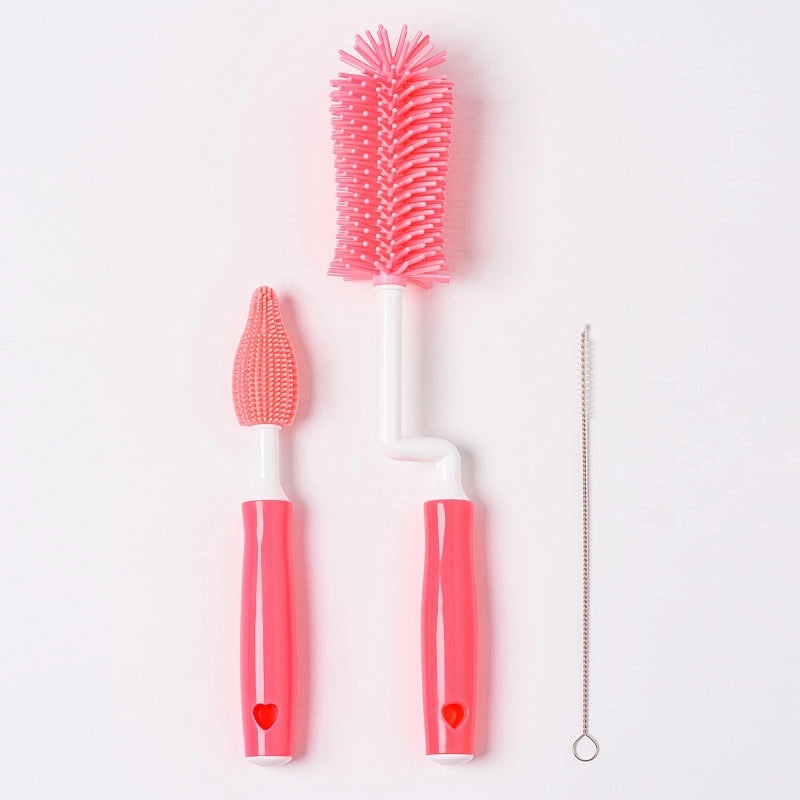 Silicone Baby Bottle Brush Set with Nipple and Straw Cleaners | Baby Feeding Accessories