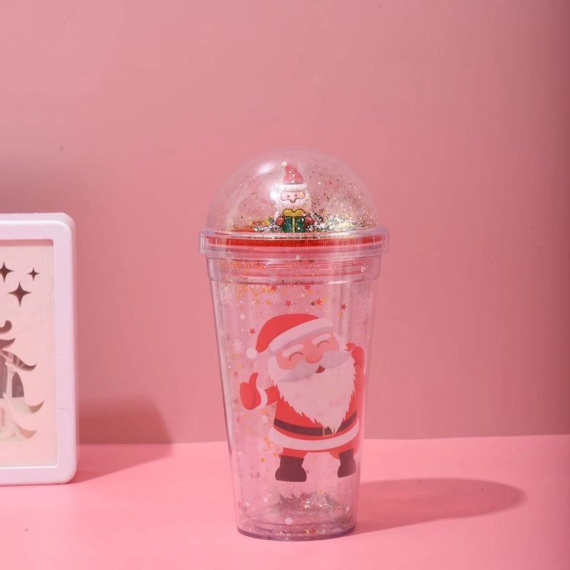 Christmas Cartoon Santa and Snowman Plastic Tumbler Water Bottle 1 Piece|Kitchen & Dining