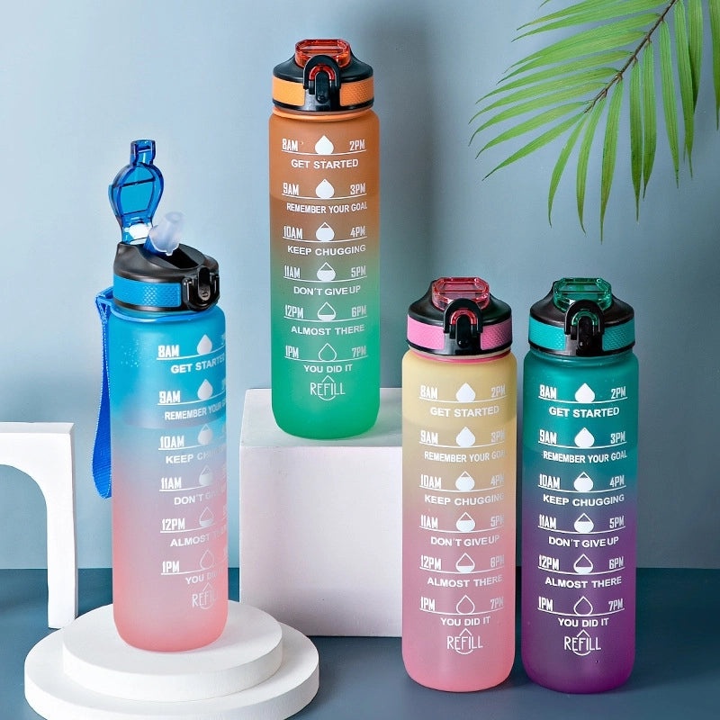 Gradient Plastic Water Bottle with Large Capacity and Suction Straw | Drinkware & Tumblers