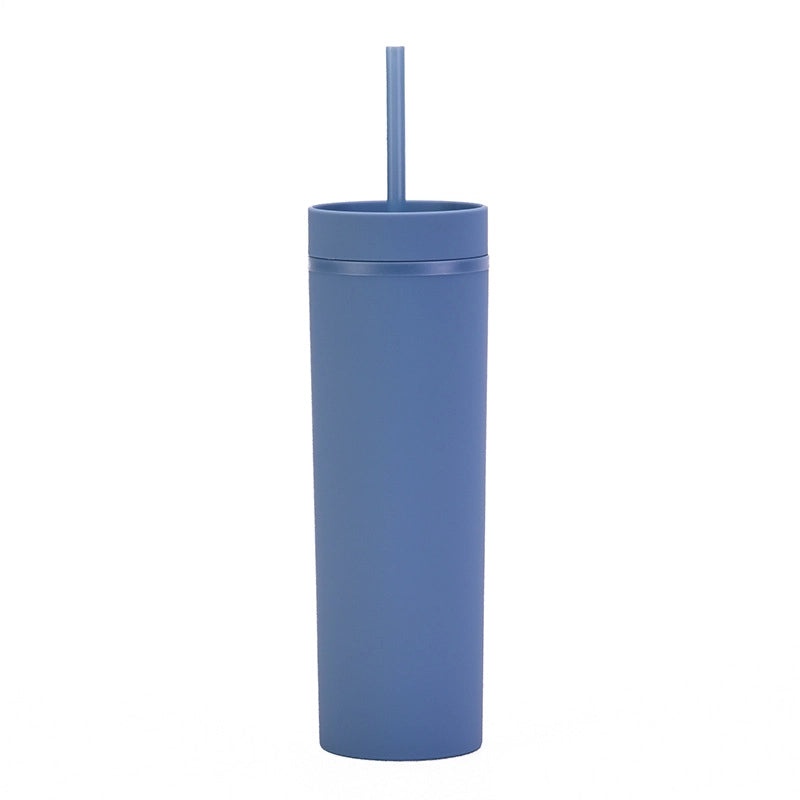 16oz Frosted Double-layer Plastic Tumbler with Straight Straw | Drinkware & Cups