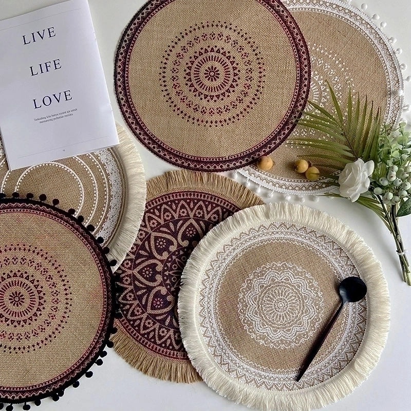 Vintage Floral Jute Placemat for Dining Table|Home & Living Tableware