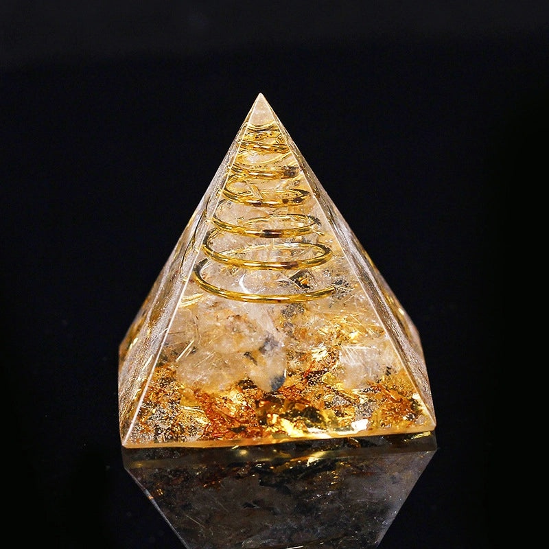 Natural Crystal Chakra Pyramid Ornament with Gravel - Office Desk Decoration | Home Decor