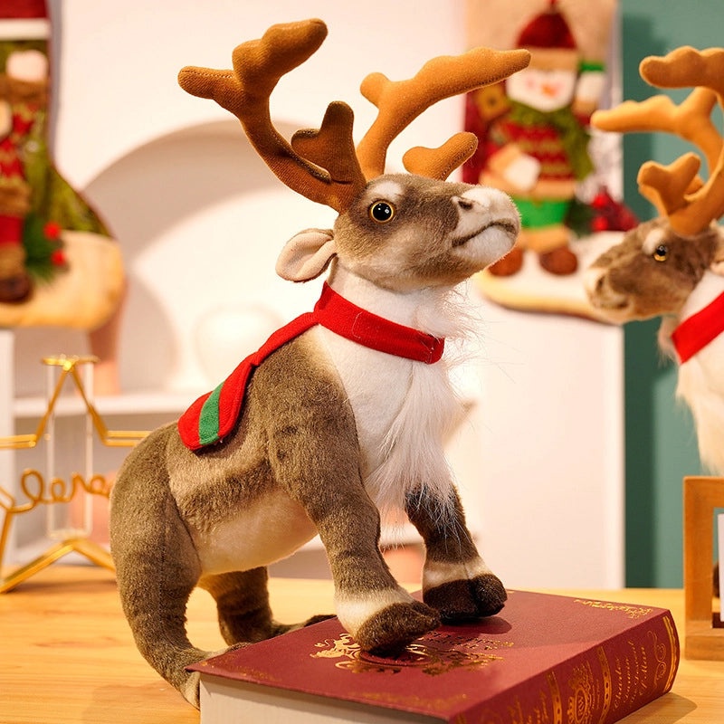 Simulation Reindeer Plush Toy Standing Elk Fawn Doll Christmas Decoration for Kids and Gifts|Christmas Decorations