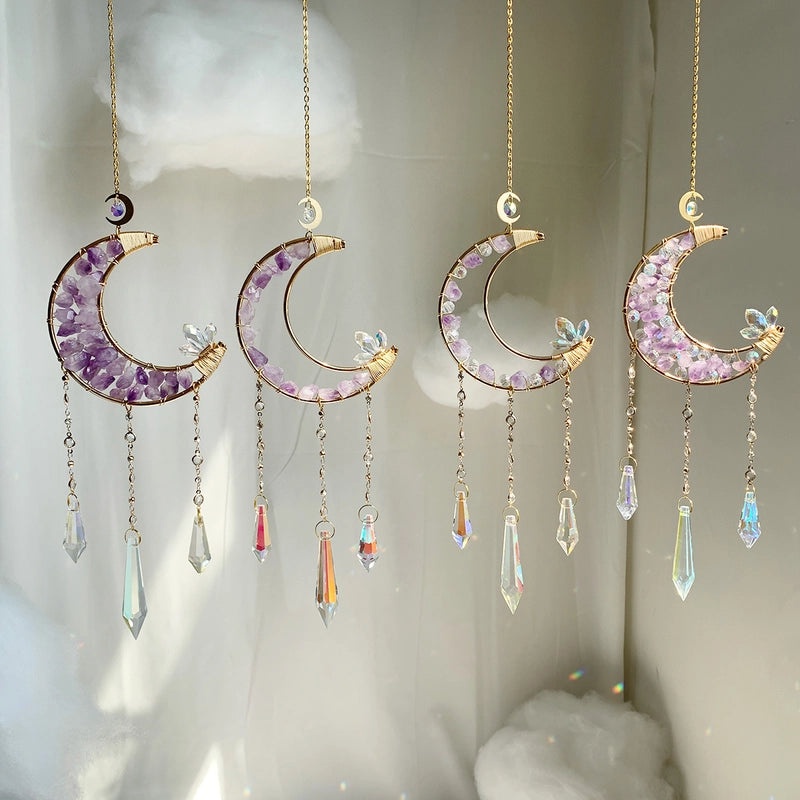 Minimalist Rainbow Moon & Sun Crystal Wind Chimes Garden Pendant Decorative Ornaments|Home Decor & Garden Accessories